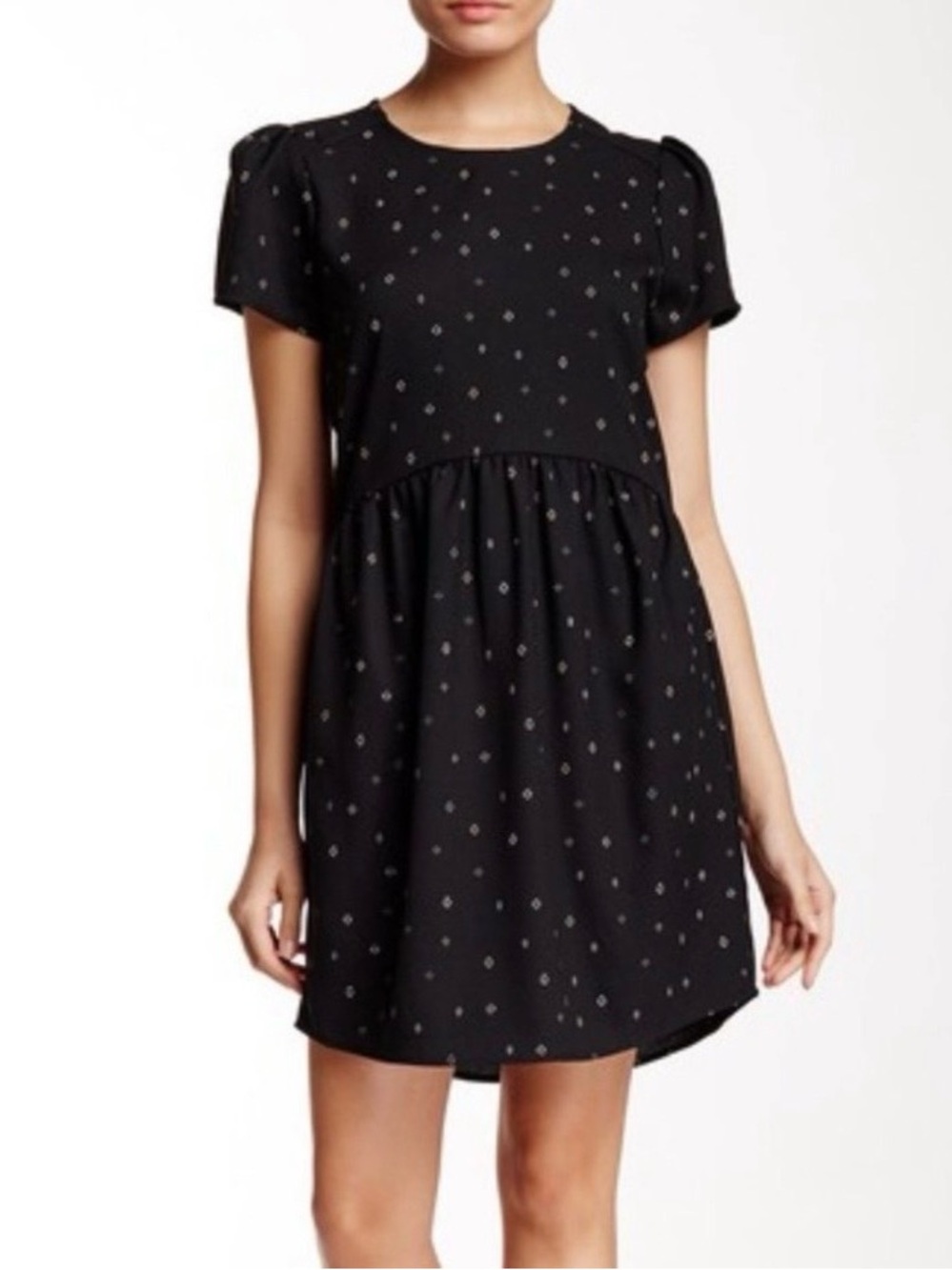 Anthropologie Ro & De Cap Sleeve Geometric Print Babydoll Dress Black Size Large